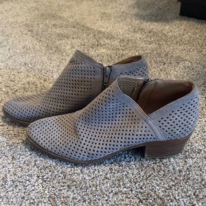 Lucky Brand Taupe Perforated Suede Ankle Booties